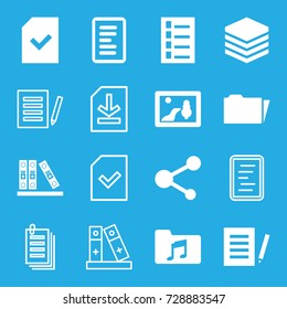 File icons set. set of 16 file filled and outline icons such as document, share, binder, music folder, folder, file, paper, picture