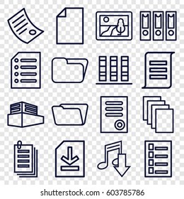 File icons set. set of 16 file outline icons such as document, paper, folder, documents box, file, binder, picture