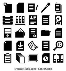 File icons set. set of 25 file filled icons such as photos, nail sawing, document, resume, paper, serach music, clipboard, folder, file, table box, document in folder