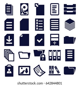 File icons set. set of 25 file filled icons such as document, paper, folder, binder, file, table box, cupboard, hard disc, resume, picture, folder protection