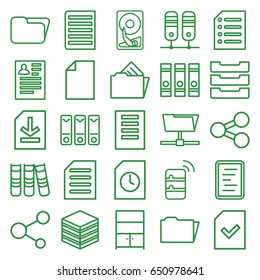 File icons set. set of 25 file outline icons such as resume, binder, share, document, folder, file, table box, document in folder, cupboard, paper, server, hard disc
