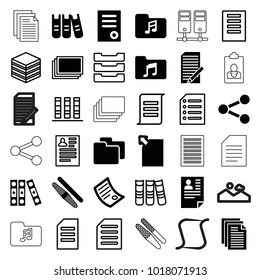File icons. set of 36 editable filled and outline file icons such as photos, document, music folder, download document, binder, resume, paper, archive, table box, sawing