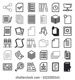 File icons. set of 36 editable outline file icons such as document, picture, eating mouth, binder, paper, serach music, folder, archive, download document, file, photo, photos