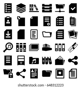 File icons set. set of 36 file filled icons such as photos, document, sawing, resume, binder, folder, paper, share, music folder, serach music, documents box, file, table box
