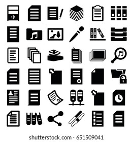 File icons set. set of 36 file filled icons such as photos, document, nail sawing, sawing, resume, binder, paper, share, music folder, serach music, clipboard, documents box