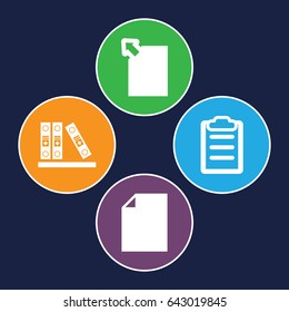 File icons set. set of 4 file filled icons such as binder, clipboard, paper