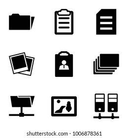 File icons. set of 9 editable filled file icons such as picture, resume, folder, paper, clipboard, photo, photos
