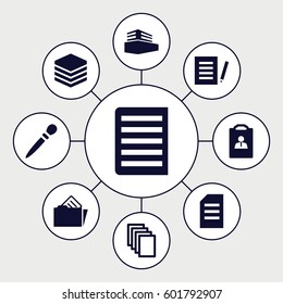 file icons set. Set of 9 file filled icons such as nail sawing, paper, document, documents box, document in folder, resume