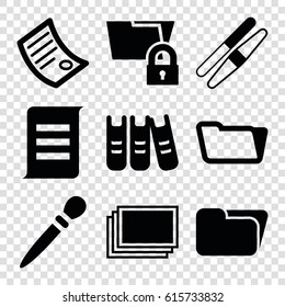 File icons set. set of 9 file filled icons such as photos, nail sawing, sawing, folder, binder, document