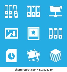 File icons set. set of 9 file filled icons such as binder, paper, photo, picture, folder
