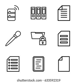 File icons set. set of 9 file outline icons such as nail sawing, paper, server, document, binder