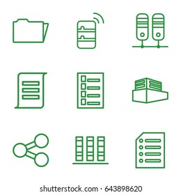 File icons set. set of 9 file outline icons such as document, documents box, folder, paper, server, binder