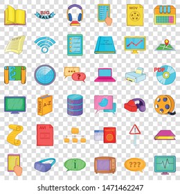 File icons set. Cartoon style of 36 file vector icons for web for any design