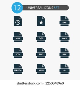 File icons set with code, wav, favorite and other script elements. Isolated vector illustration file icons.