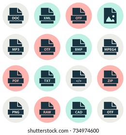 File Icons Set. Collection Of Archive, Open Type Font, Bitmap And Other Elements. Also Includes Symbols Such As Image, File, Page.