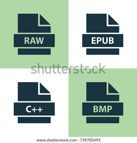 File Icons Set. Collection Of Bitmap, Shape, Electronic Publication And Other Elements. Also Includes Symbols Such As File, Bmp, Programming.