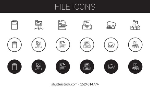 file icons set. Collection of file with notepad, cloud folder, inbox, stapler. Editable and scalable file icons.