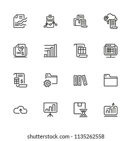 File icons. Set of line icons. Report, presentation, folder. File system concept. Vector illustration can be used for topics like information technology, analysis, data storage.