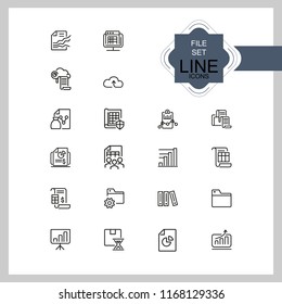 File icons. Set of line icons. Report, presentation, folder. File system concept. Vector illustration can be used for topics like information technology, analysis, data storage.