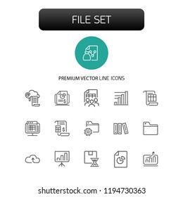 File icons. Set of line icons. Report, presentation, folder. File system concept. Vector illustration can be used for topics like information technology, analysis, data storage.