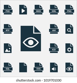 File icons set with paper, system, sql and other configuration elements. Isolated vector illustration file icons.
