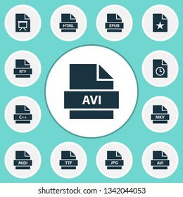 File icons set with ttf, mkv, favorite and other midi elements. Isolated vector illustration file icons.