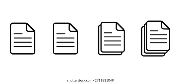 Ícones de arquivo definidos. Símbolos de linha de vetor para documento, contrato e vários papéis.