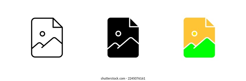 File with image line icon. Take picture, image, watch, camera, shutter, digital storage, creative occupation, photographer. Art concept.Vector icon in line, black and colorful style