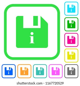 File info vivid colored flat icons in curved borders on white background