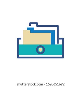 File inside furniture design, Document data archive storage organize business office and information theme Vector illustration