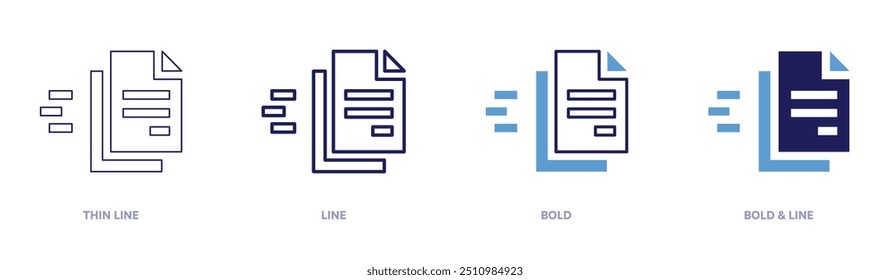 Ícone de inspeção de arquivo em 4 estilos diferentes. Linha fina, Linha, Negrito e Linha Negrito. Estilo duotônico. Traçado editável.