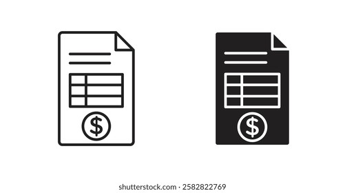 File invoice filled and outlined icons vectors on white background
