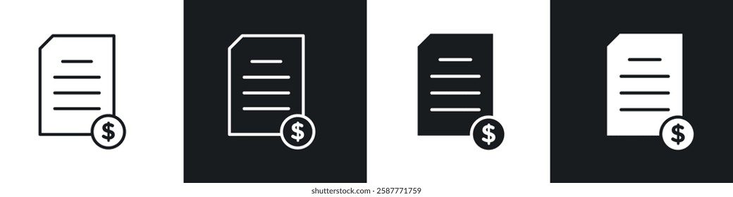 File invoice icon set black and white colors. Graphic Vector icons pack