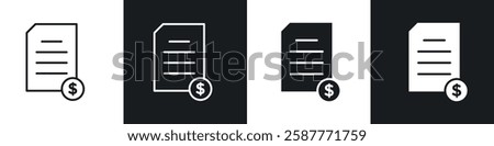 File invoice icon set black and white colors. Graphic Vector icons pack