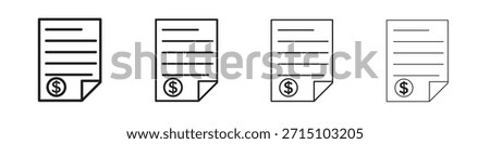 File invoice icon set. A collection of simple black thin strokes icons