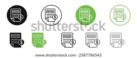 File invoice icons in black and green colors collection