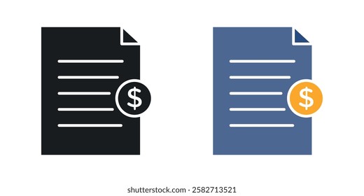 File invoice icons set vectors black and colored style