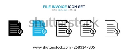 File invoice icons vector collection in black and blue colors on white background