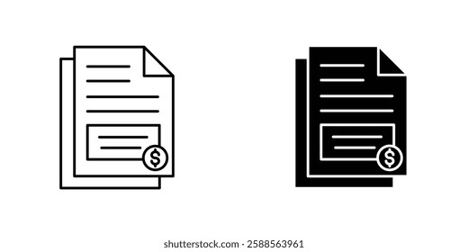 File invoice vectors icons set in filled and strokes on white background