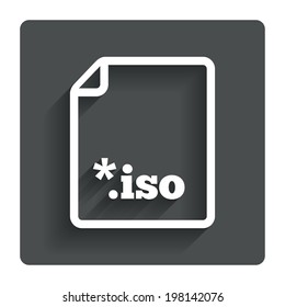 File ISO icon. Download virtual drive file symbol. Gray flat button with shadow. Modern UI website navigation. Vector