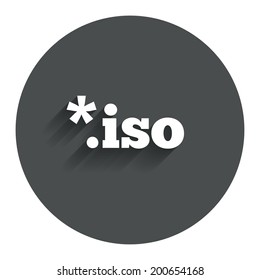 File ISO icon. Download virtual drive file symbol. Circle flat button with shadow. Modern UI website navigation. Vector