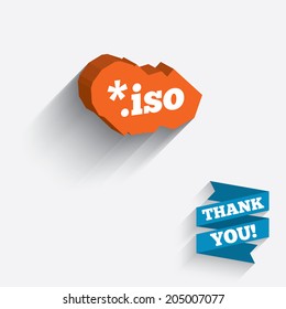 File ISO icon. Download virtual drive file symbol. White icon on orange 3D piece of wall. Carved in stone with long flat shadow. Vector