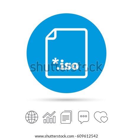 File ISO icon. Download virtual drive file symbol. Copy files, chat speech bubble and chart web icons. Vector