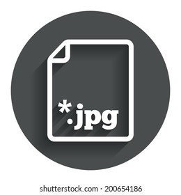File JPG sign icon. Download image file symbol. Circle flat button with shadow. Modern UI website navigation. Vector