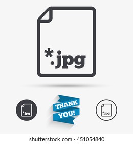 File JPG sign icon. Download image file symbol. Flat icons. Buttons with icons. Thank you ribbon. Vector