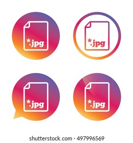 File JPG sign icon. Download image file symbol. Gradient buttons with flat icon. Speech bubble sign. Vector