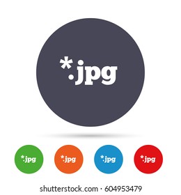 File JPG sign icon. Download image file symbol. Round colourful buttons with flat icons. Vector