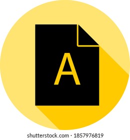 File with letter a text icon in long shadow style