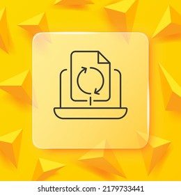 Icono de línea de archivo. Ordenador, portátil, actualizar datos, información, adjuntar, botón de refresco, flechas. Concepto de conjunto de datos. Estilo de glasmorfismo. Icono de línea de vector para negocios y publicidad