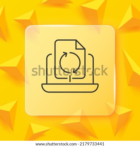 File line icon. Computer, laptop, refresh data, information, attach, refresh button, arrows. Data set concept. Glassmorphism style. Vector line icon for Business and Advertising